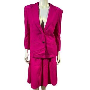 Vintage Perfect Designs Hot Pink Raw Silk Power Suit Set Blazer & Skirt Size 8